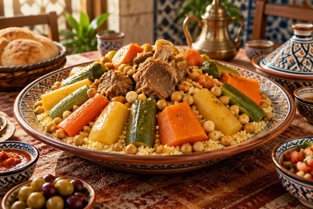 Grand plat de couscous algérien aux légumes