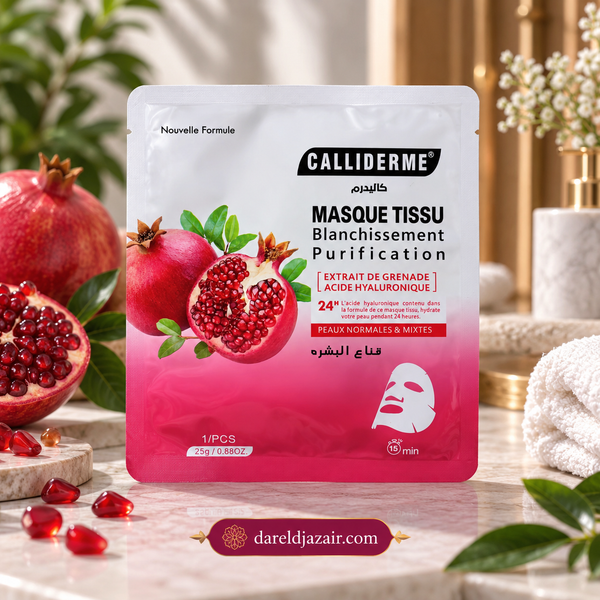 Masque Tissu Éclaircissant & Purifiant à l’Extrait de Grenade – Dar el Djazair