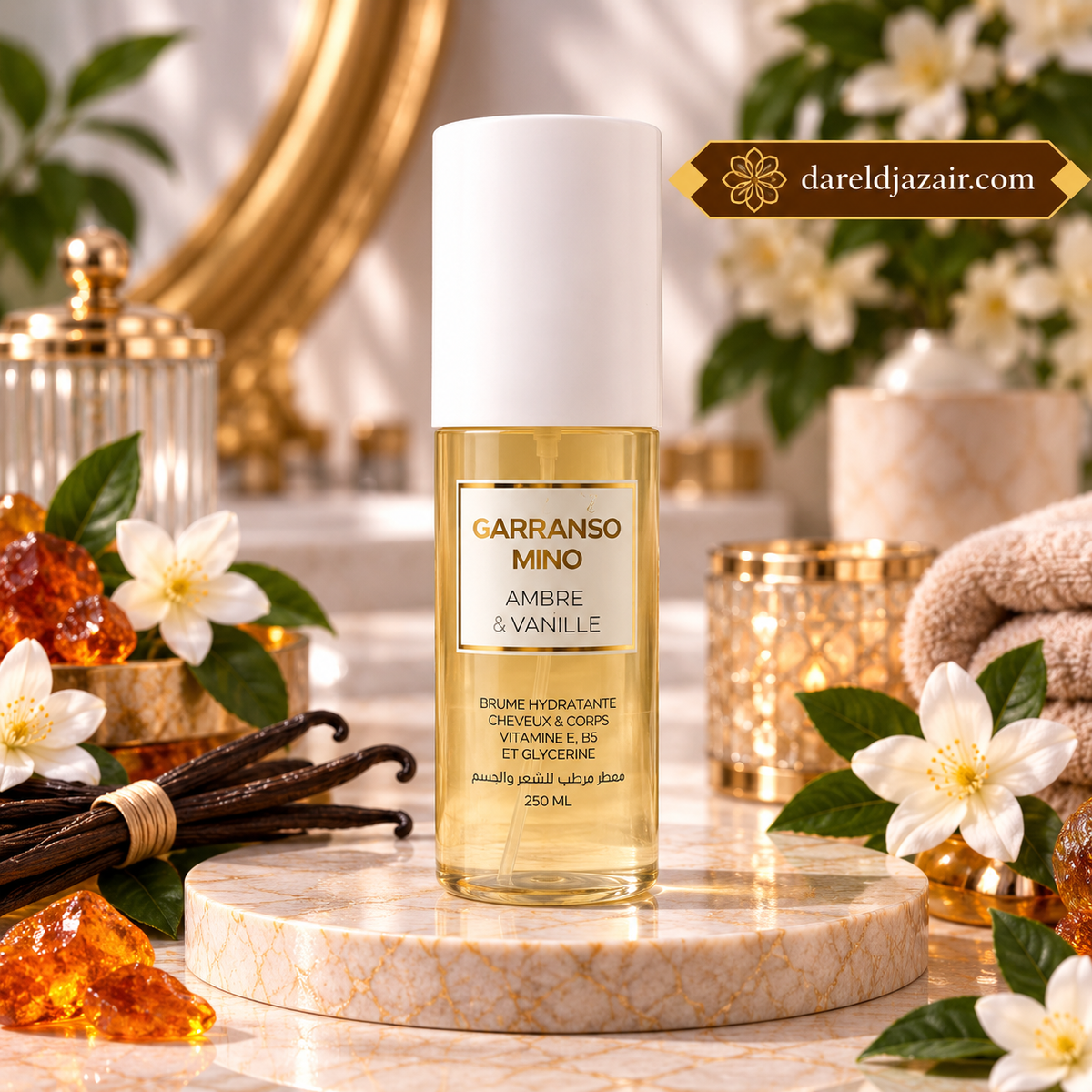 Brume Hydratante Cheveux & Corps Garranso Mino Ambre & Vanille, 250 ml – Dar el Djazair