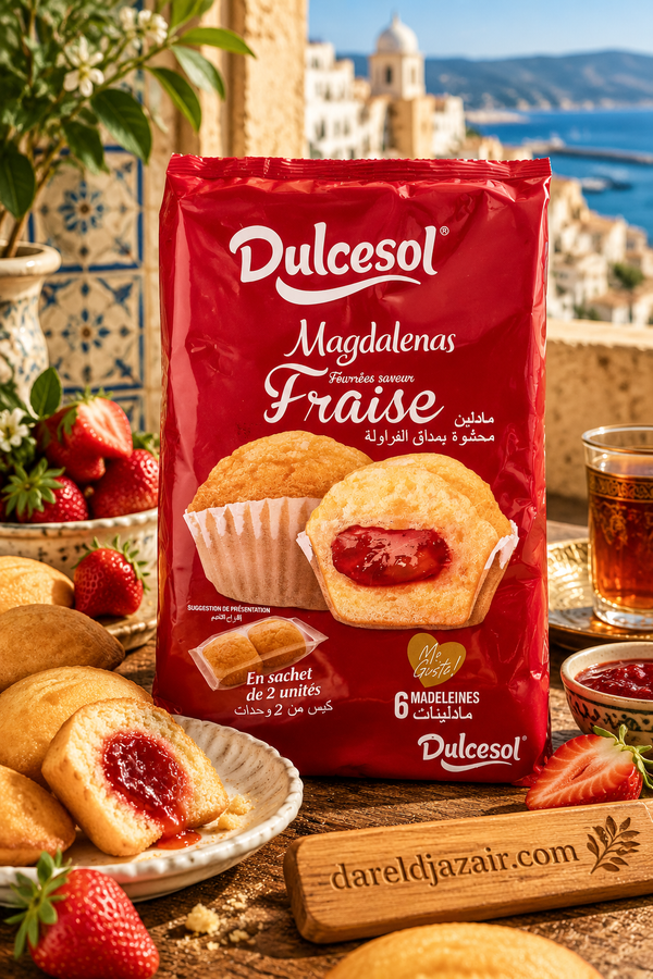 Dulcesol Magdalenas fourrées saveur fraise, 6 madeleines en sachets de 2 – Dar el Djazair