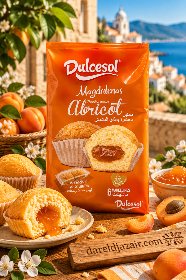 Dulcesol Magdalenas fourrées saveur abricot, 6 madeleines en sachets de 2 – Dar el Djazair